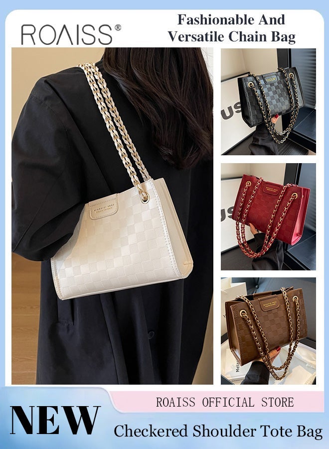 roaiss Women Grid Pattern Shoulder Bag Versatile Crossbody Bag with Fashionable and High Quality Design Minimalist Tote Bag for Everyday Use - Image 1