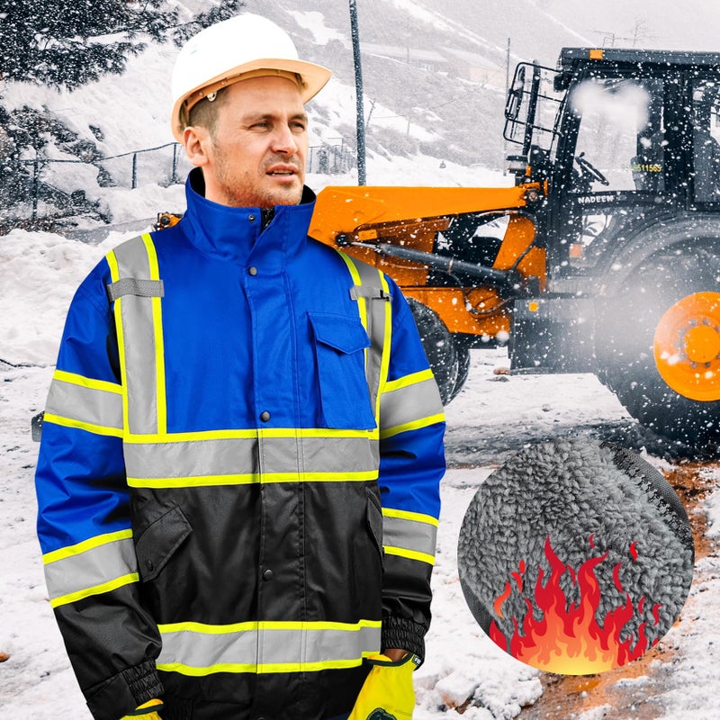 TOKISHI High Visibility Hoodie For Men Reflective Safety Jacket Zipper Men'S/Women'S Construction Work Safety Insulated Parka (US, Alpha, X-Large, Regular, Regular, Black Blue) - Image 2