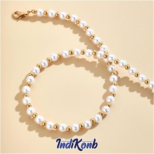 INDIKONB Gold and Off-White Moti Pearl Beads Jewelry Making Materials Set - Beads for Jewellery Making, Earring Making, DIY Art and Craft (Off White + Gold) - Image 4