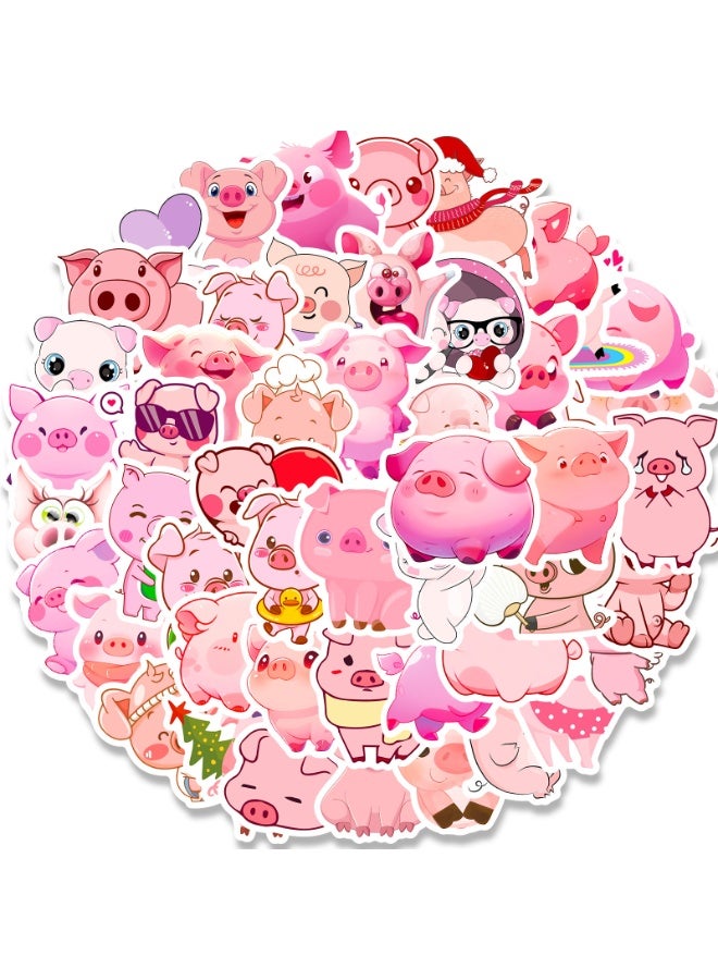 NIBEMINENT 50 Pcs Cartoon Pink Pig Deco Kit Waterproof Stickers, High Definition Printing Bright Colors, Suitable for Laptop Skateboard Luggage Water Bottle Guitar DIY - Image 1
