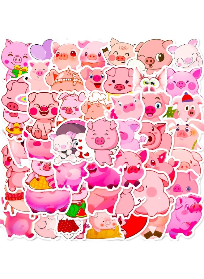 NIBEMINENT 50 Pcs Cartoon Pink Pig Deco Kit Waterproof Stickers, High Definition Printing Bright Colors, Suitable for Laptop Skateboard Luggage Water Bottle Guitar DIY - Image 2