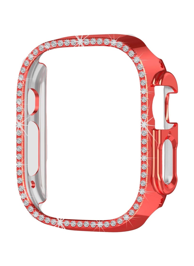ماركة غير محددة جراب حماية شفاف لساعة Apple Watch Ultra مقاس 49 مم - جراب كريستال لامع من البولي كربونات المقاوم للصدمات وحجر الراين للنساء (أحمر)  - Image 2