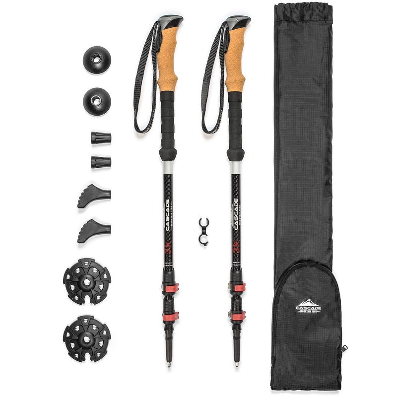 Cascade Mountain Tech Trekking Poles - 3K Carbon Fiber Walking or Hiking Sticks with Quick Adjustable Locks (Set of 2) , Black - Image 1