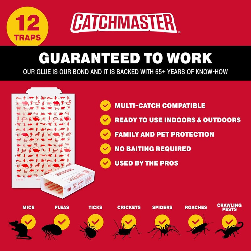 Catchmaster Mouse & Insect Glue Boards 12-Pk, Mouse Traps Indoor for Home, Bulk Glue Traps for Mice and Rats, Adhesive Boards for Inside House, Snake, Lizard, & Spider Trap, Pest Control for Home - Image 3