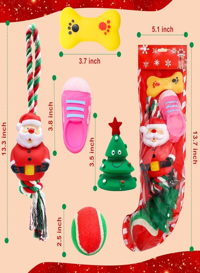 Auliand Christmas Stocking Dog Toys, 5Pcs Xmas Dog Toys Set with Santa Rope Toy, Squeaky Dogs Toy, Tennis Ball, Pet Supplies for Interactive Small & Medium Dogs Christmas Decorations - Image 2
