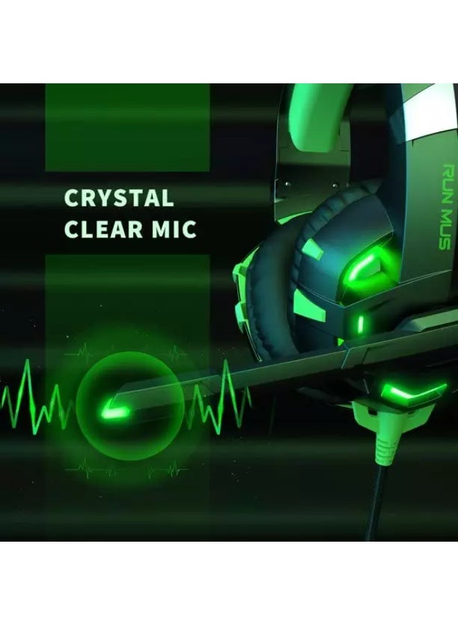 RUNMUS K2 PRO Wired Gaming Headset, Green LED Lights with Mic, 7.1 Surround Sound Stereo Bass and Noise Cancellation, Over-Ear, 3.5mm, Padded Ear Cushion, for PS4/PS5/PC/Xbox One  - Image 4