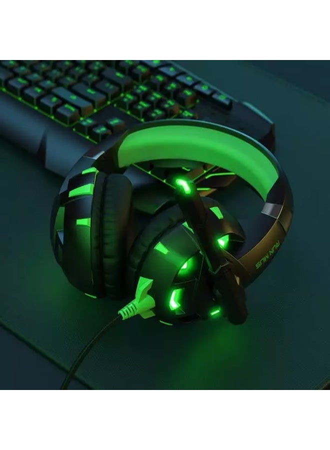 RUNMUS K2 PRO Wired Gaming Headset, Green LED Lights with Mic, 7.1 Surround Sound Stereo Bass and Noise Cancellation, Over-Ear, 3.5mm, Padded Ear Cushion, for PS4/PS5/PC/Xbox One  - Image 5