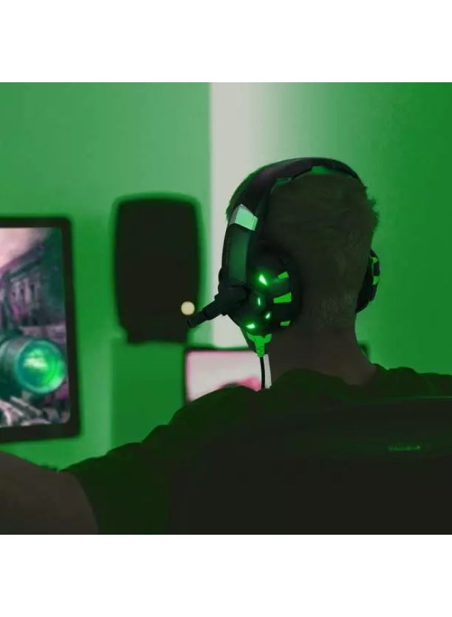 RUNMUS K2 PRO Wired Gaming Headset, Green LED Lights with Mic, 7.1 Surround Sound Stereo Bass and Noise Cancellation, Over-Ear, 3.5mm, Padded Ear Cushion, for PS4/PS5/PC/Xbox One  - Image 2