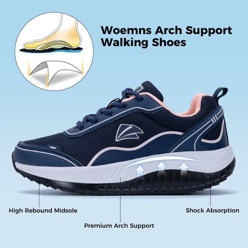 Autper Womens Arch Support Walking Shoes Plantar Fasciitis Orthotic Tennis Sneakers Comfortable Gym Sports Workout Shoe BluePink Size 9 - Image 2