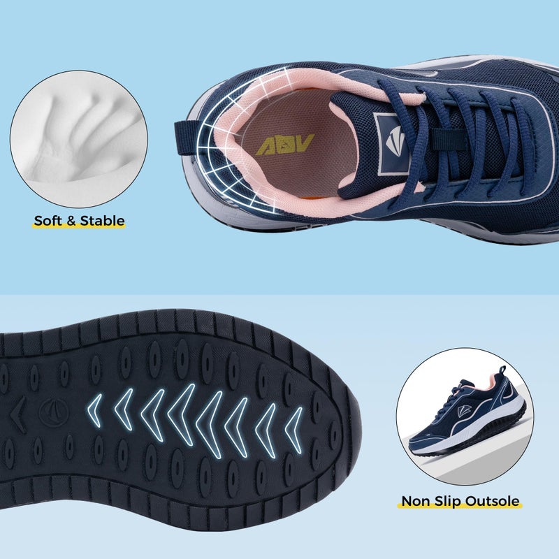Autper Womens Arch Support Walking Shoes Plantar Fasciitis Orthotic Tennis Sneakers Comfortable Gym Sports Workout Shoe BluePink Size 9 - Image 4