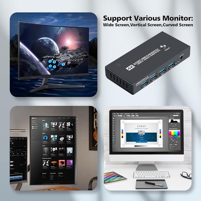 ETZIN KVM Switch 2 Computers Sharing 1 Monitors 4 USB 3.0 Ports, 4K@60Hz KVM with EDID Emulator, Suitable for Laptop/Desktop, Button Switch and Desktop Sw-itch EPL-1343H - Image 5