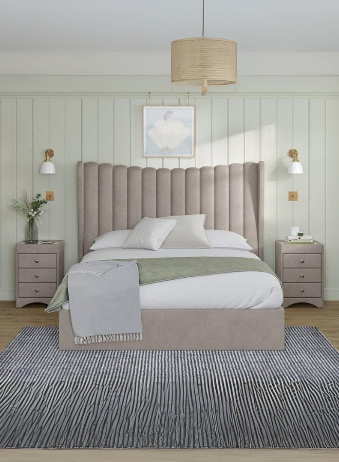 Bed and Mattress Home Royal Harmony Upholstered Queen Size ( Mattress Size 150 X 200 CM ) Dark Beige Color Bed Size 212 W X 158 L CM ( Mattress Sold Separately )  - Image 2