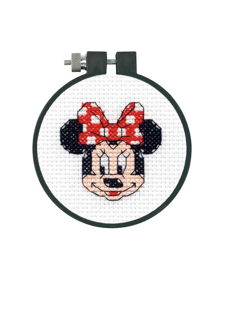 Cross Counted Cross Stitch Kit 3in Round Minnie Mouse - Image 1