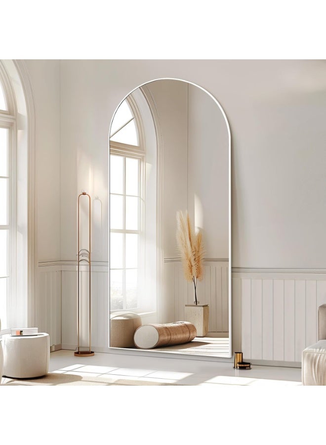 Y&D مرآة كاملة الطول سميكة، 71"x32" مرآة أرضية كبيرة مع قاعدة، مرآة جسم كاملة مقوسة واقفة مائلة ضد الحائط، مرايا جسم معلقة، مرايا كبيرة لغرفة النوم وخزانة الملابس. - Image 2