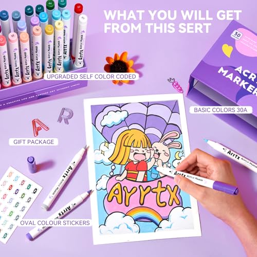 Arrtx Acrylic Markers 30A,Brush Tip Acrylic Paint Pens Markers for Rock Painting, Wood, Ceramic,Glass,Canvas,Metal,Plastic, Fabric, Stone & DIY Projects - Image 5