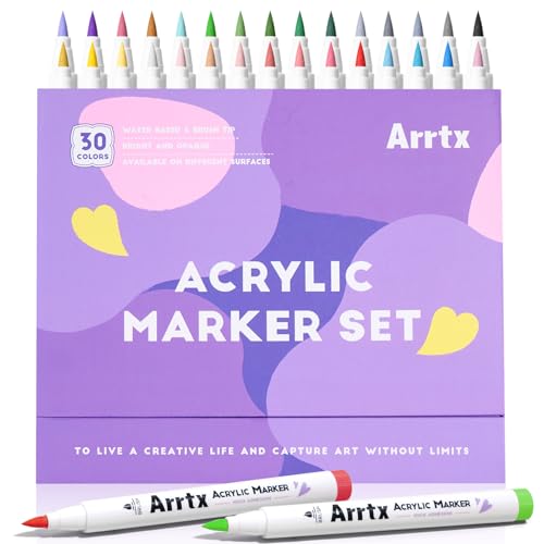 Arrtx Acrylic Markers 30A,Brush Tip Acrylic Paint Pens Markers for Rock Painting, Wood, Ceramic,Glass,Canvas,Metal,Plastic, Fabric, Stone & DIY Projects - Image 1