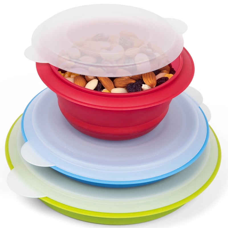 Progressive International CB-20 Storage Bowls with Lids, Set of 3, teal, green and red - Image 2