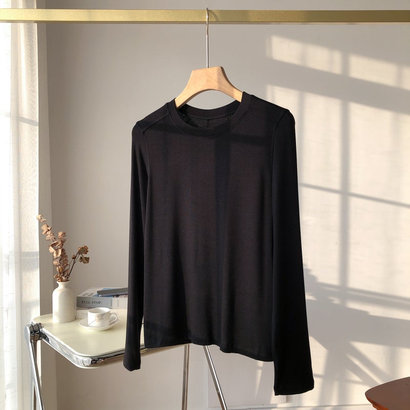 Powerful Factory Early Spring Lyocell Acetate Wool Round Neck Muscle Base Bottoming Shirt Women'S Right Shoulder Long-Sleeved T-Shirt - Image 1