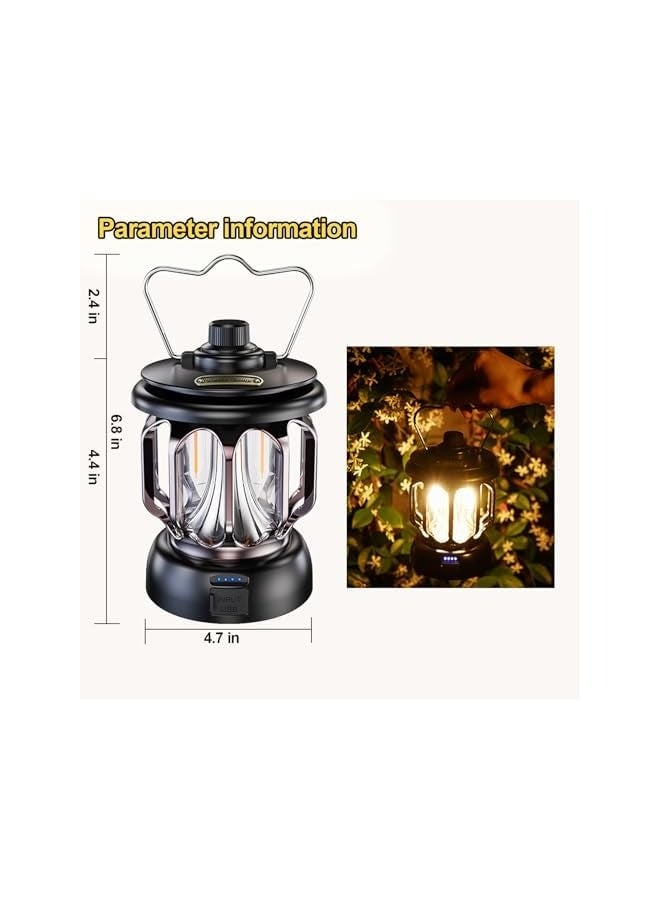 erorex Rechargeable Camping Lantern, Portable Waterproof LED Lamps, Retro Dimmable Tent Lanterns, USB Cable Flashlight Hanging Lights for Emergency Indoor Outdoor Hurricane Home Light Power Outages Hiking - Image 2