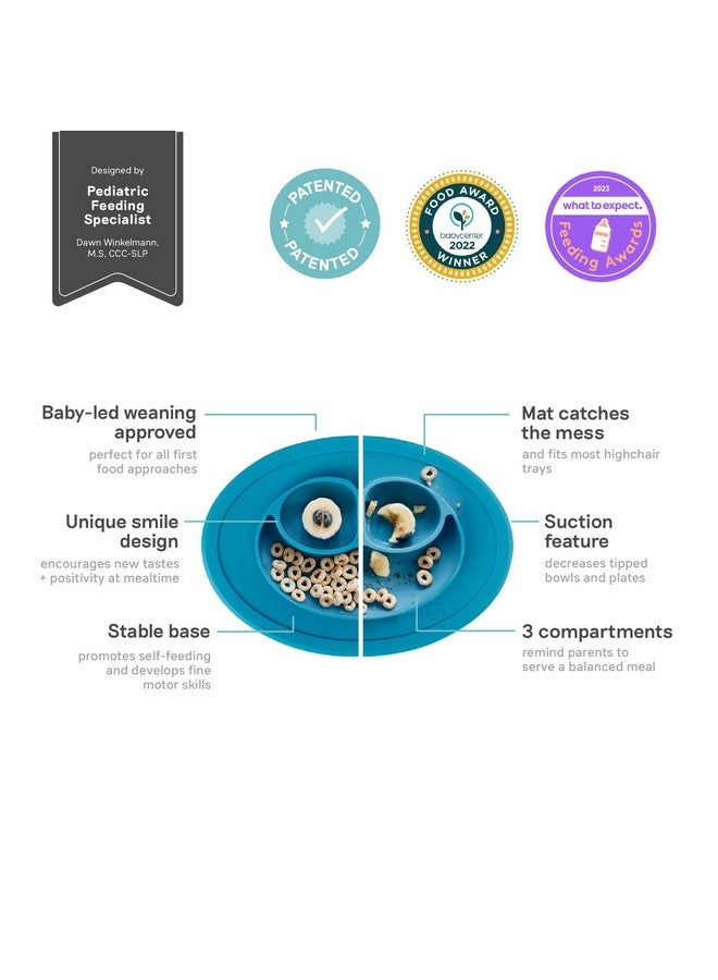 ازبيز بساط صغير من ezpz للأطفال بعمر 12 شهرًا فما فوق (أزرق) - أطباق أطفال مصنوعة من السيليكون بنسبة 100% مع شفط ومفارش طعام مدمجة للرضع والأطفال الصغار - فطام الطفل بقيادة الطفل - لكرسي الطعام وطاولة الطعام والسفر - Image 2