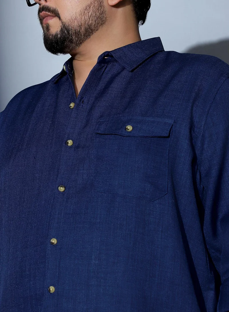 Instafab Plus  Instafab Plus Men Solid Dobby Regular Shirt | Spread Collar , Long Cuffed Sleeves | Button Closure , Curved Hem | Solid Dobby Material | Woven Fabric For Casual & Daily Wear | Midnight Blue for Men | Best Price UAE
