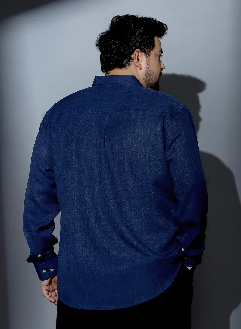 Instafab Plus  Instafab Plus Men Solid Dobby Regular Shirt | Spread Collar , Long Cuffed Sleeves | Button Closure , Curved Hem | Solid Dobby Material | Woven Fabric For Casual & Daily Wear | Midnight Blue for Men | Best Price UAE