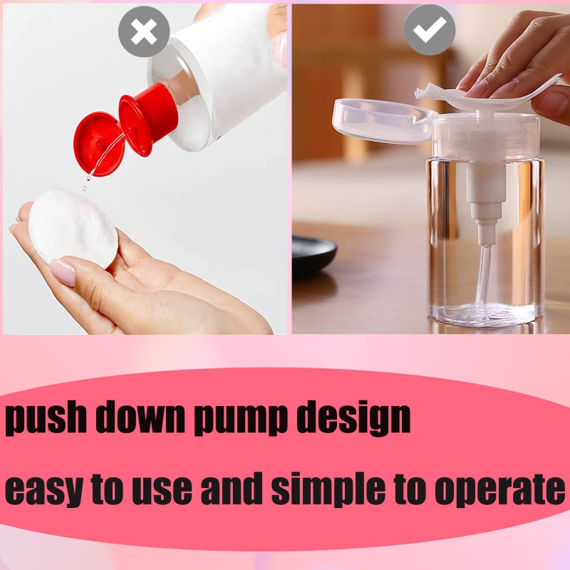 DNSEN 3 Pack Push Down Pump Dispenser Empty Push Top Bottles Containers for Nail Polish Makeup Remover Micellar Water Facial Toner 6.7oz/200ML - Image 4