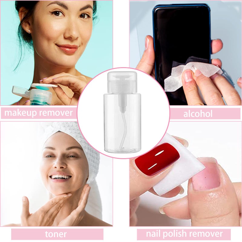 DNSEN 3 Pack Push Down Pump Dispenser Empty Push Top Bottles Containers for Nail Polish Makeup Remover Micellar Water Facial Toner 6.7oz/200ML - Image 5