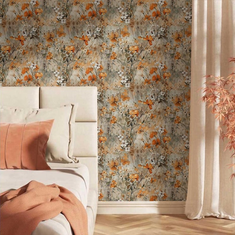 MuralPeel Yellow Orange White Wildflower Watercolor Peel and Stick Wallpaper Self Adhesive Removable Easy Peel Off Stick on Wall Paper for Bedroom Cabinet Renter - Image 3