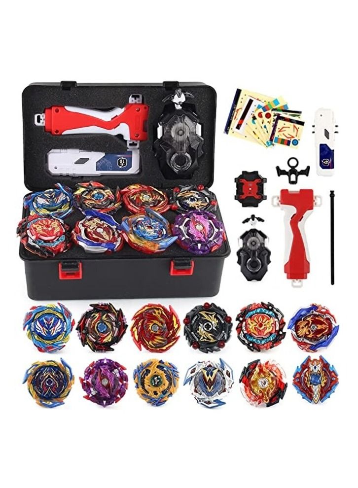 12 Piece set Battle Tops Case Toy 4d Fusion Metal Master Rotating Gyro Toy Set With Launcher, Storage Box And Other Accessories  - Image 1