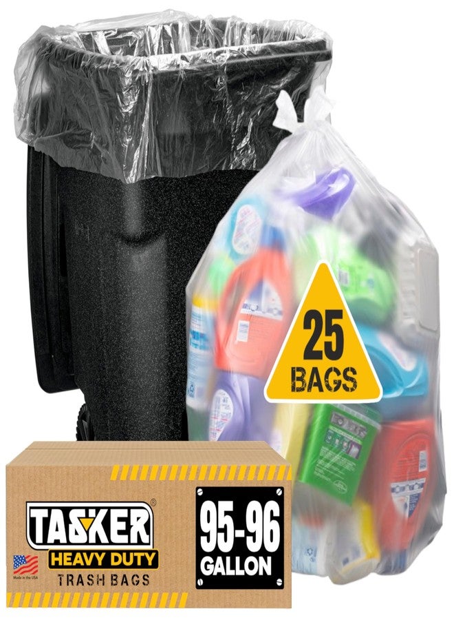 Tasker 95-100 Gallon Clear Trash Bags Heavy Duty | 25 Bags | Extra Large 96 Gallon Trash Bags Large Clear Can Liners, Large 90 Gal, 95 Gal, 96 Gal,100 Gallon Heavy Duty Trash Can Liners - Image 1