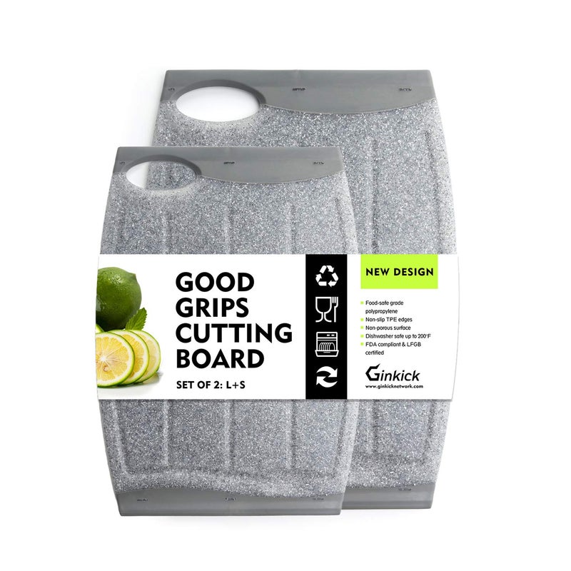 Kitchen Cutting Board 2 Pack Set with Multiple Juice Grooves NonSlip Plastic Cutting Board with Easy Grip Handle BPA Free NonPorous Dishwasher Safe S  L