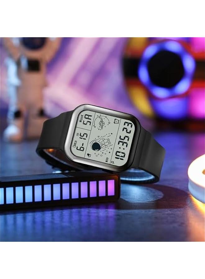 Digital Watch Rectangular Watches for Women Men White Unisex Square LED Electronic 5ATM Waterproof Wristwatch Sports Silicone Strap - Image 2