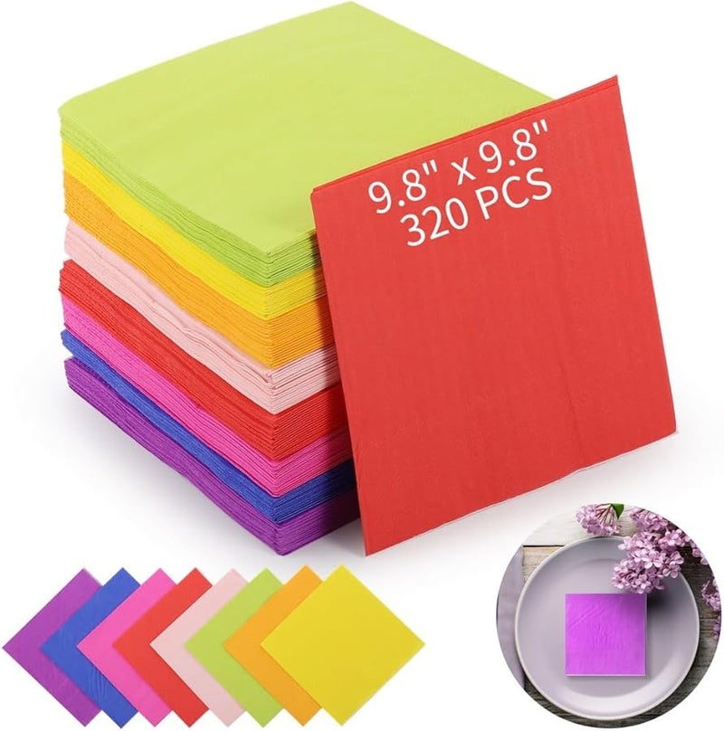 Rainbow Cocktail Napkins 320 Pcs 8 Colors Disposable Paper Napkins For Party Cafe Home - Image 2