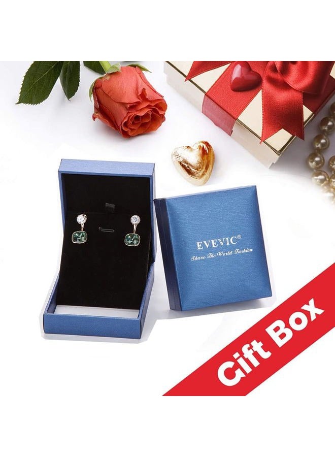 EVEVIC Austrian Crystal Front Back 2 in 1 Square Cushion Drop Earrings for Women 14K Gold Plated Hypoallergenic Earring Jackets (Tanzanite) - Image 5