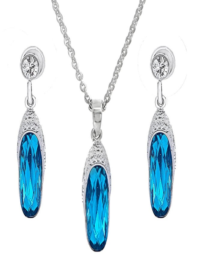 Okos Rhodium Plated Crystal Jewellery Combo Of 4 Designer Pendant Set Studded With Blue Crystal Stones For Girls And Women CO1000389 - Image 3