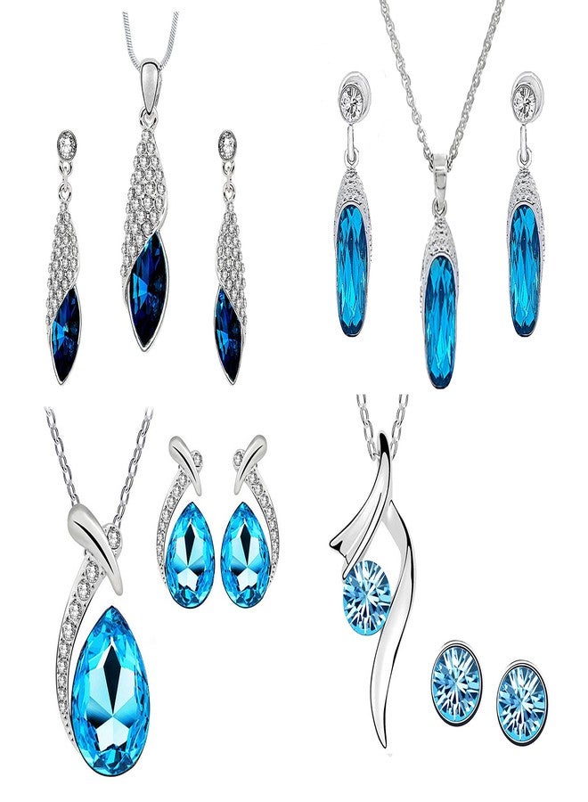 Okos Rhodium Plated Crystal Jewellery Combo Of 4 Designer Pendant Set Studded With Blue Crystal Stones For Girls And Women CO1000389 - Image 1
