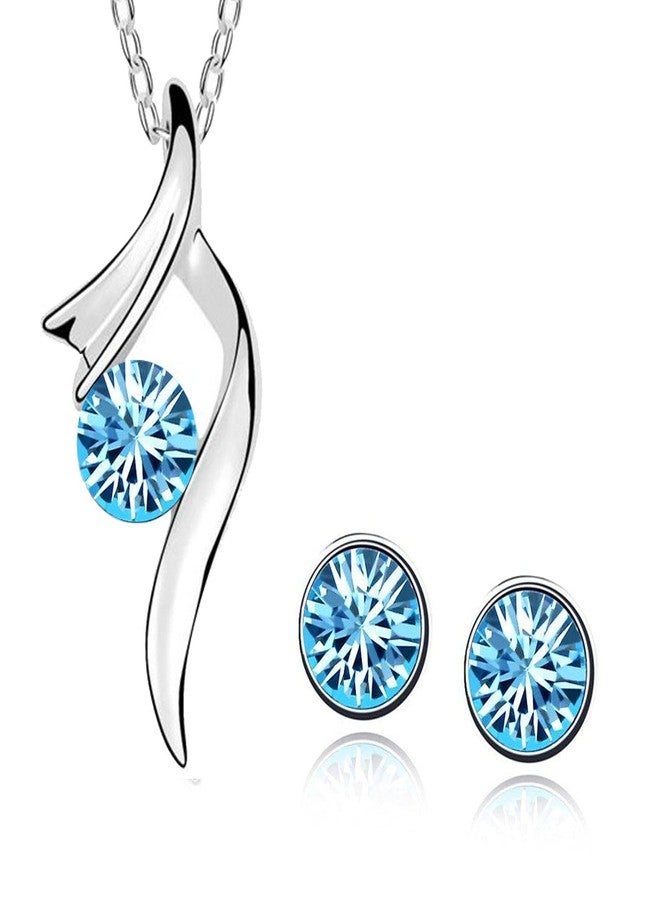 Okos Rhodium Plated Crystal Jewellery Combo Of 4 Designer Pendant Set Studded With Blue Crystal Stones For Girls And Women CO1000389 - Image 5