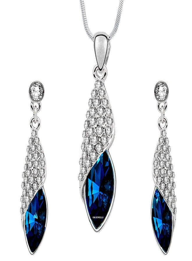 Okos Rhodium Plated Crystal Jewellery Combo Of 4 Designer Pendant Set Studded With Blue Crystal Stones For Girls And Women CO1000389 - Image 2