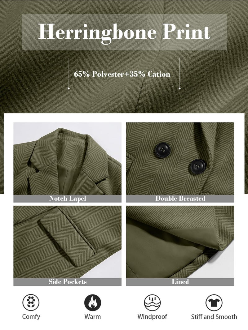 Ebifin Women's Notch Lapel Double Breasted Trench Coat Peacoat Winter Casual Long Blazer Jacket Overcoat - Image 5