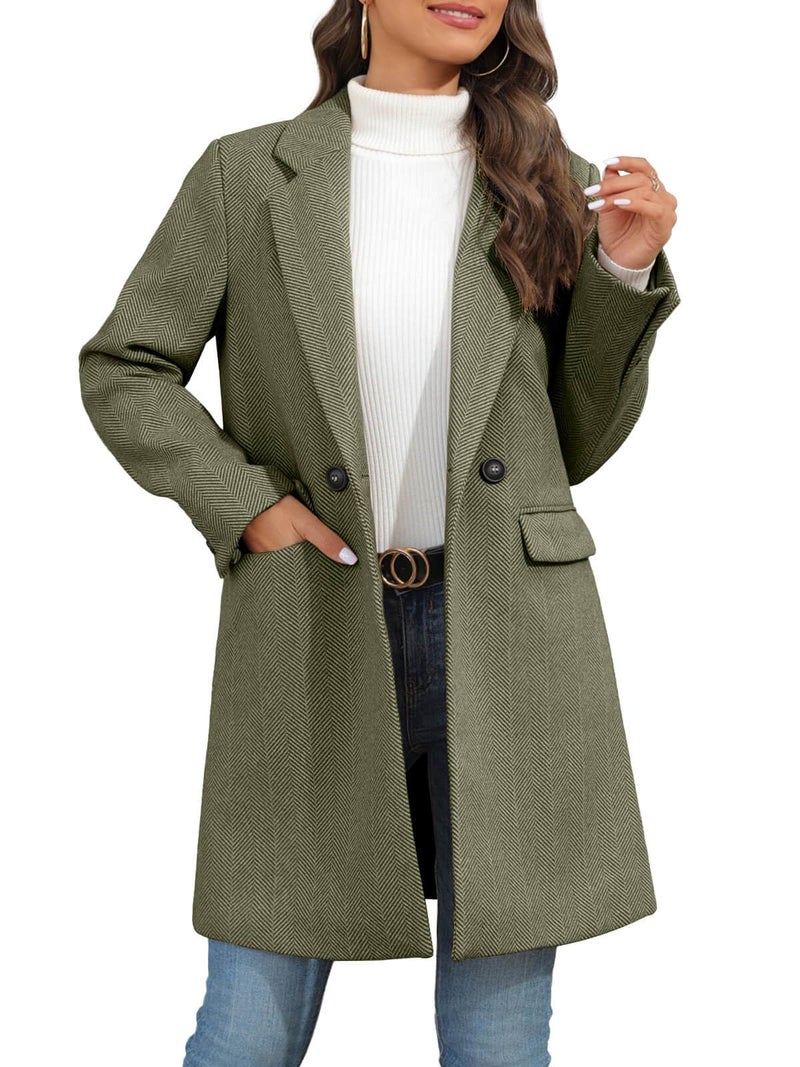 Ebifin Women's Notch Lapel Double Breasted Trench Coat Peacoat Winter Casual Long Blazer Jacket Overcoat - Image 3