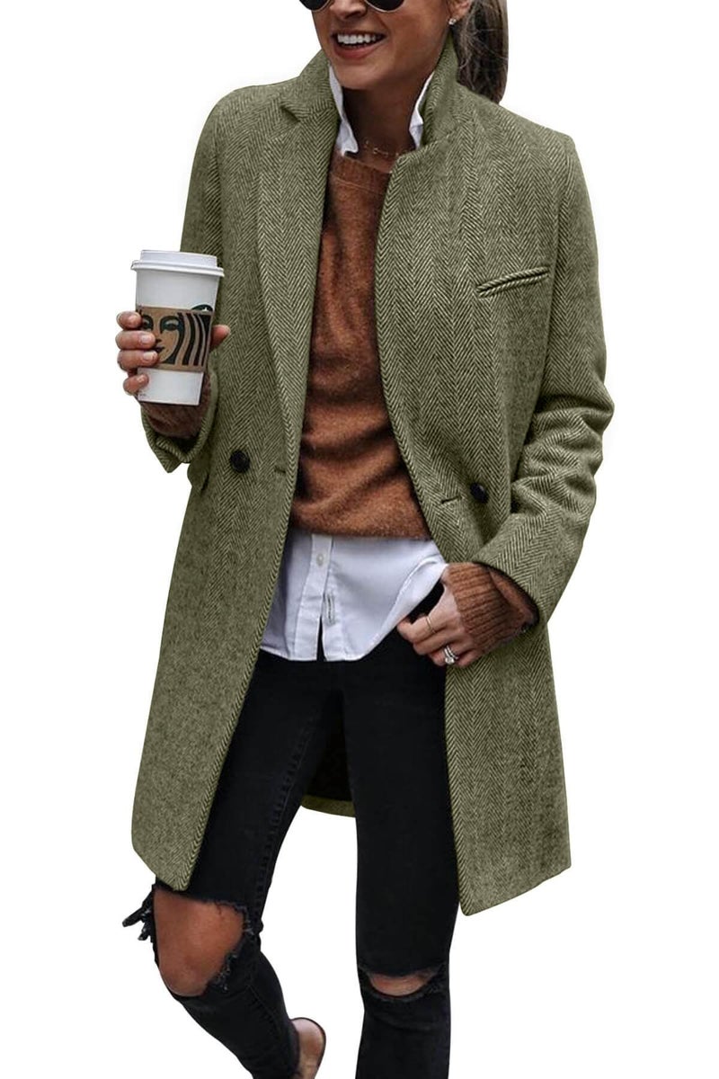 Ebifin Women's Notch Lapel Double Breasted Trench Coat Peacoat Winter Casual Long Blazer Jacket Overcoat - Image 2