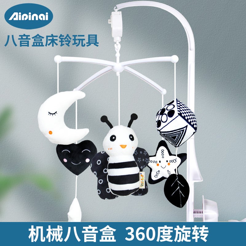 Aipinqi New Black & White Bed Bell Toy - Animal Design with Stand, Musical Box, and Sleep Aid - Image 2