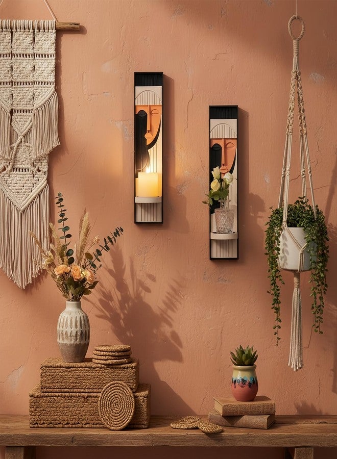 WOPARTY Modern Art Wall Candle Holder, Abstract Face Candle Sconce Set of 2, Wall Decor, 16.5 x 4.33 Inch (Boho) - Image 2
