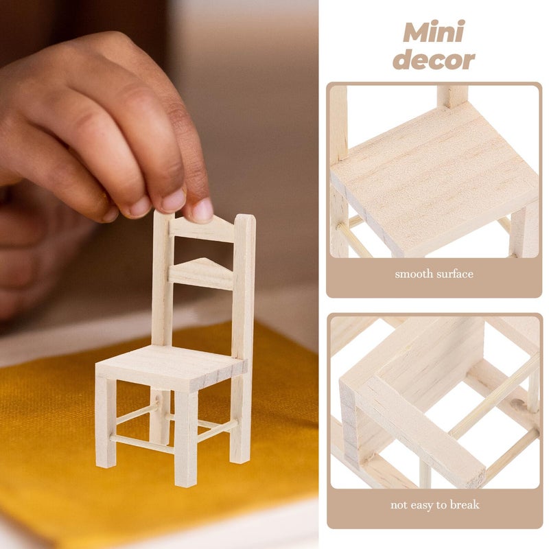 Miniature Wooden Unpainted Dollhouse Chair Model Realistic Mini Furniture Decor - Image 5