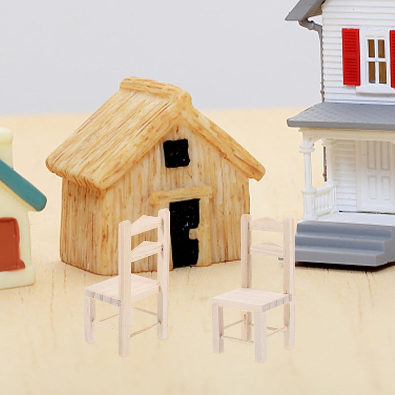 Miniature Wooden Unpainted Dollhouse Chair Model Realistic Mini Furniture Decor - Image 4