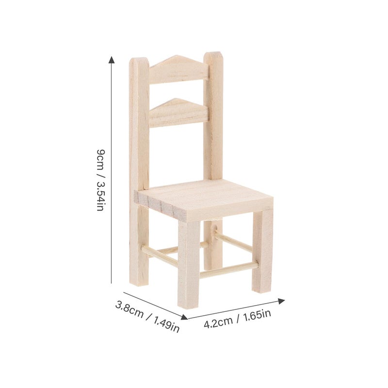 Miniature Wooden Unpainted Dollhouse Chair Model Realistic Mini Furniture Decor - Image 3