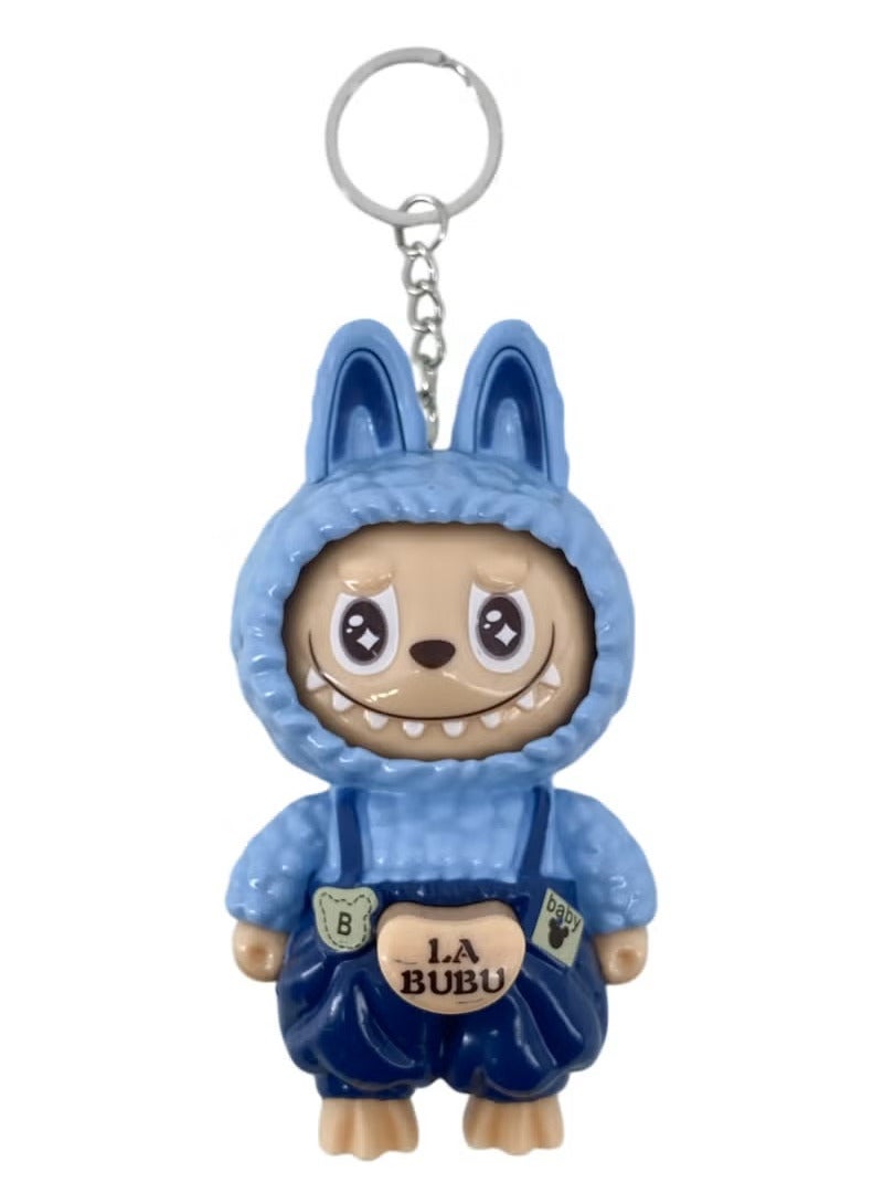 Monster LaBubu Face Changing Doll Keychain, 10 cm, Cartoon Character with Blue Overalls, Decorative Pendant - Image 1