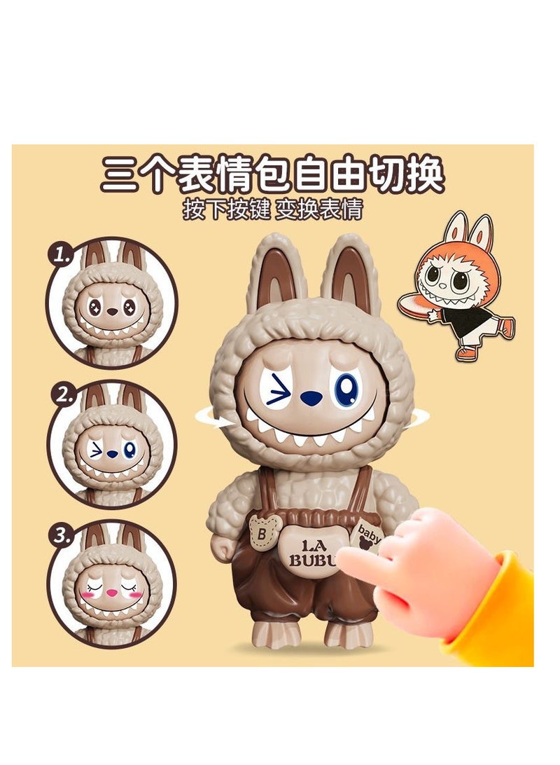 Monster LaBubu Face Changing Doll Keychain, 10 cm, Cartoon Character with Blue Overalls, Decorative Pendant - Image 4