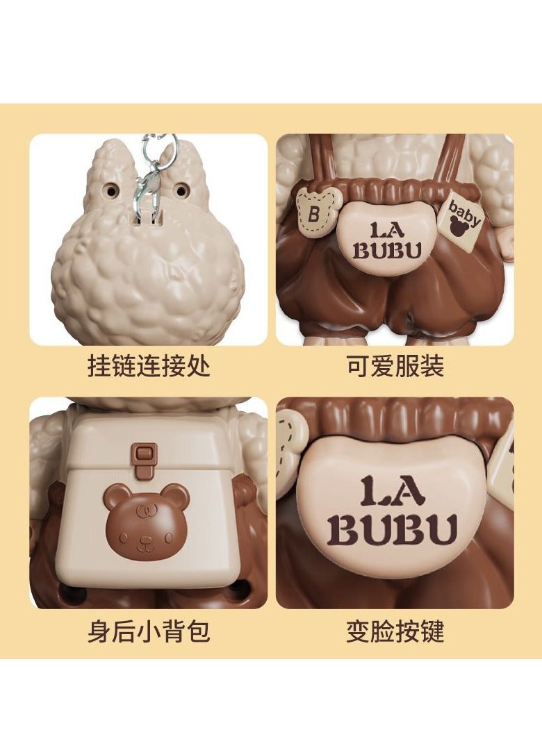 Monster LaBubu Face Changing Doll Keychain, 10 cm, Cartoon Character with Blue Overalls, Decorative Pendant - Image 5